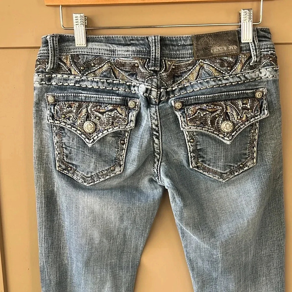 Grace in LA 27 Distressed Bootcut Jeans with Embellished Back Pockets Light Wash - Picture 7 of 12